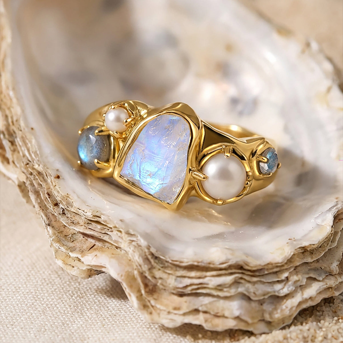 Moonstone Heirloom & Magma & Waves Rings