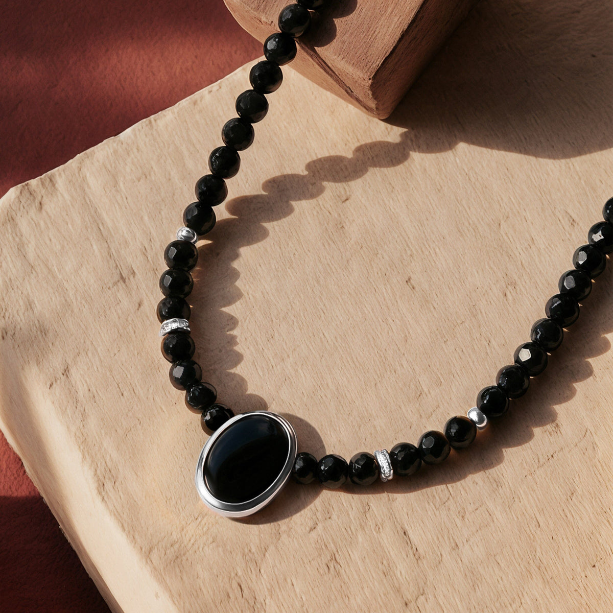 Black Onyx & Black Obsidian Beads Divina Necklace - Enfolded