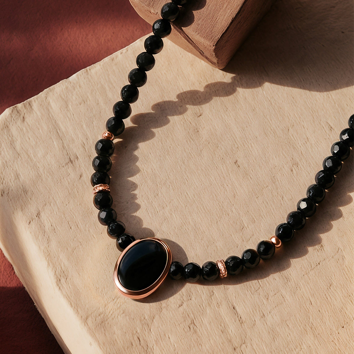 Black Onyx & Black Obsidian Beads Divina Necklace - Enfolded