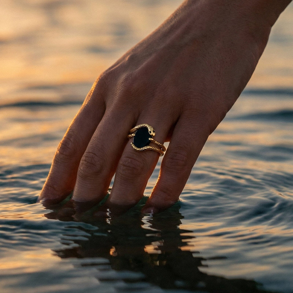 Black Onyx Serpent & Twinkling & Waves Rings
