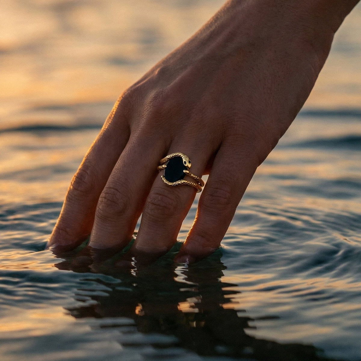 Black Onyx Serpent & Twinkling & Waves Rings