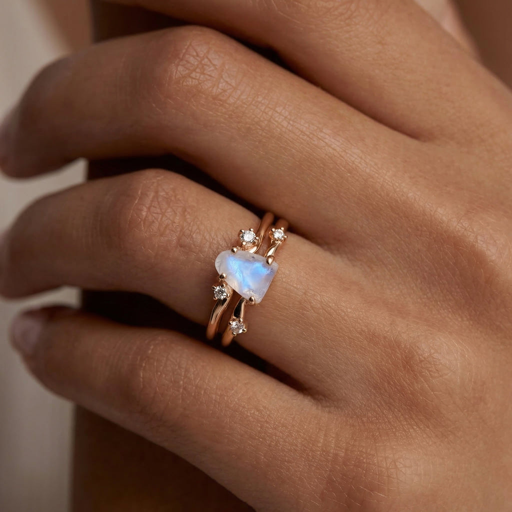 Moonstone Lab Diamond Ring - Flow