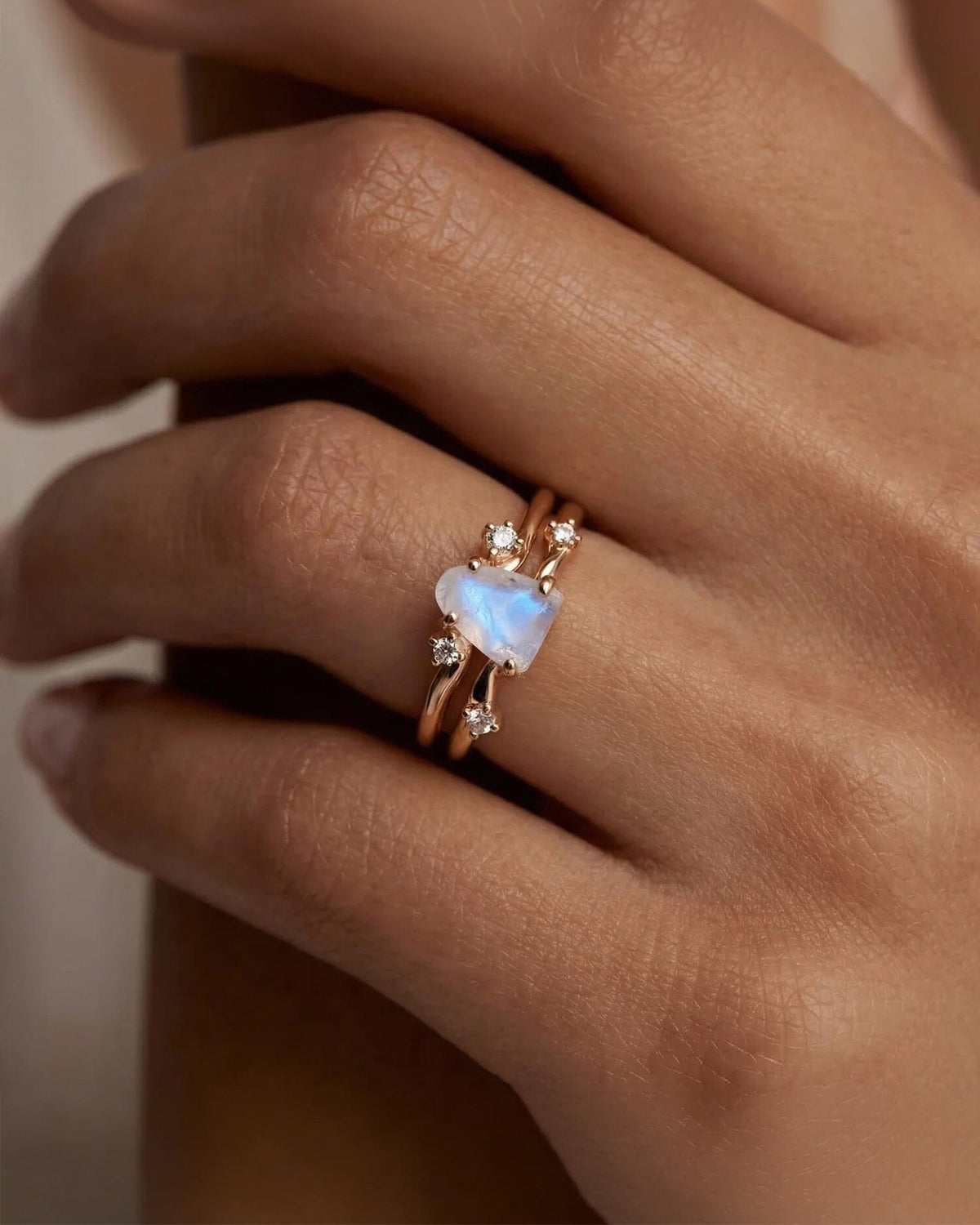 Moonstone Lab Diamond Ring - Flow