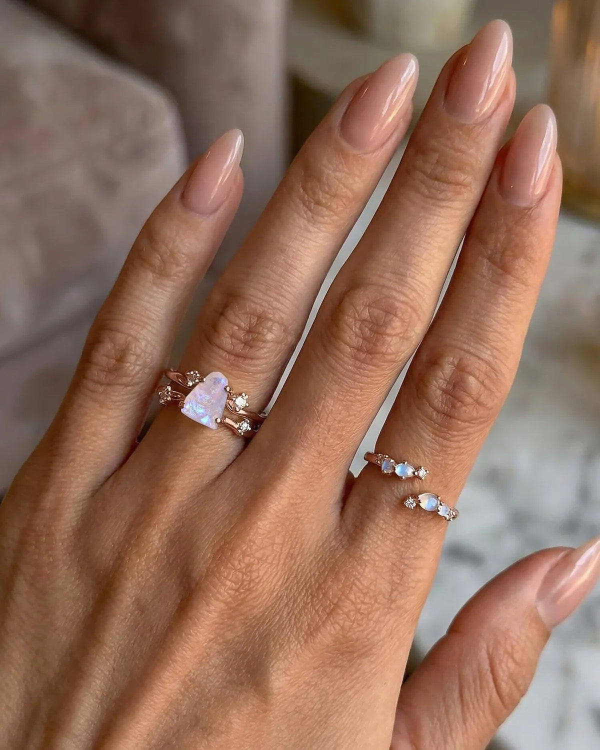 Moonstone Lab Diamond Ring - Flow
