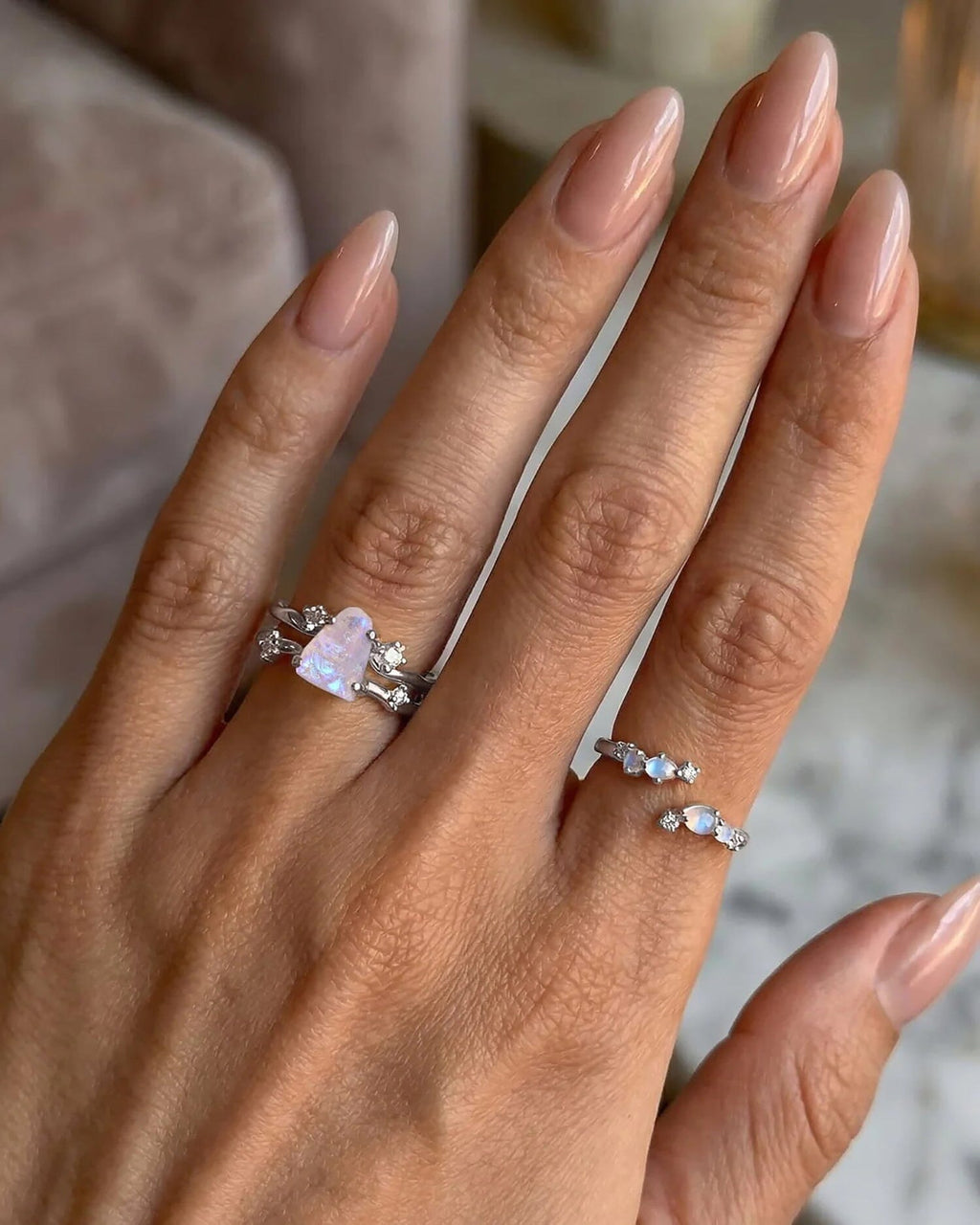 Moonstone Lab Diamond Ring - Flow