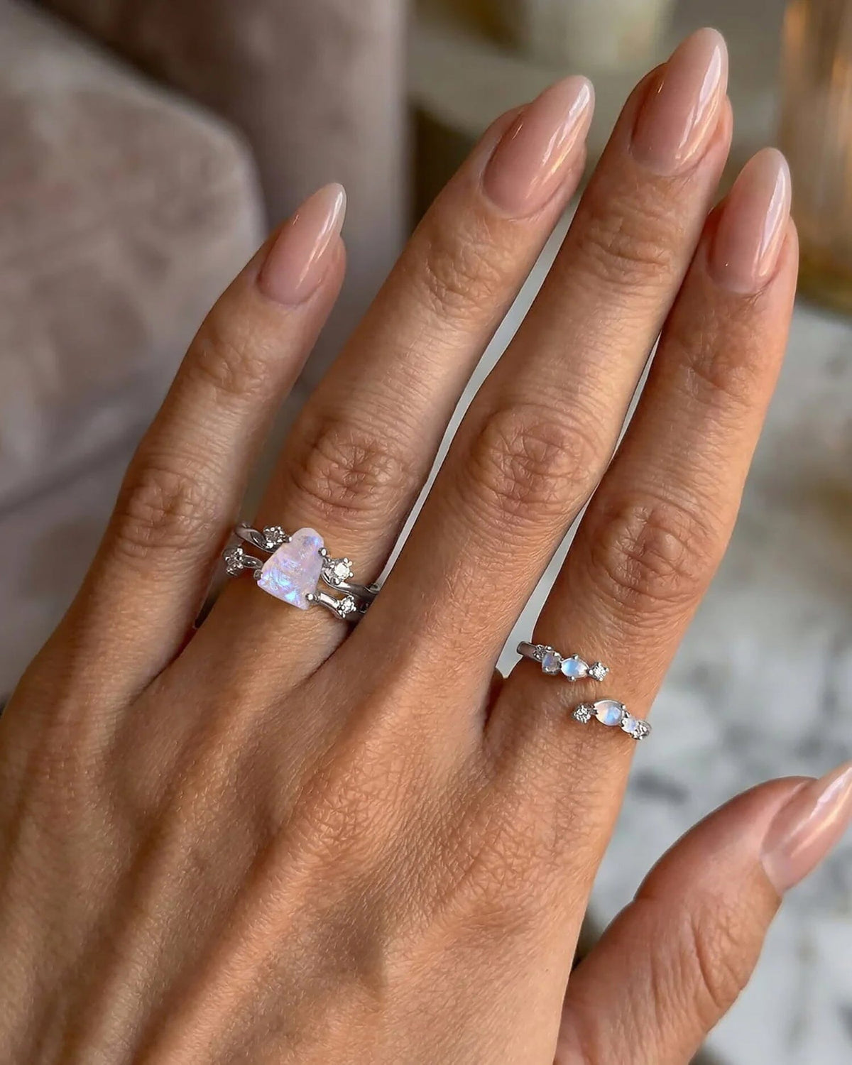 Moonstone Lab Diamond Ring - Flow
