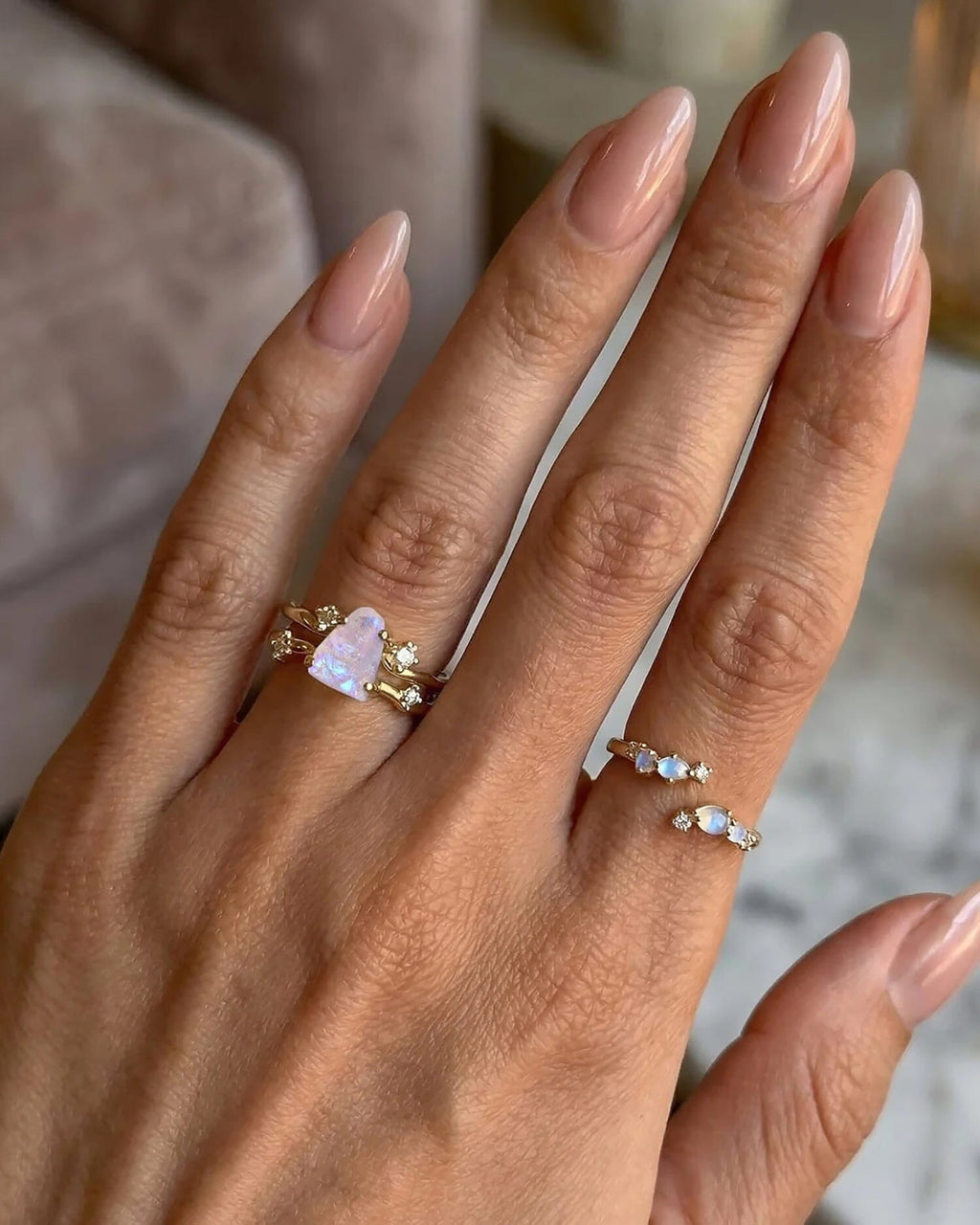 Moonstone Lab Diamond Ring - Flow