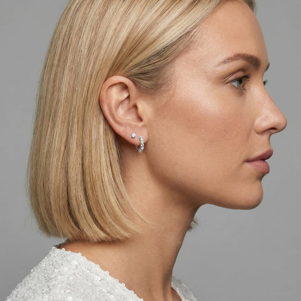 Fine Moonstone Lab Diamond Earrings - Bonny Hoops