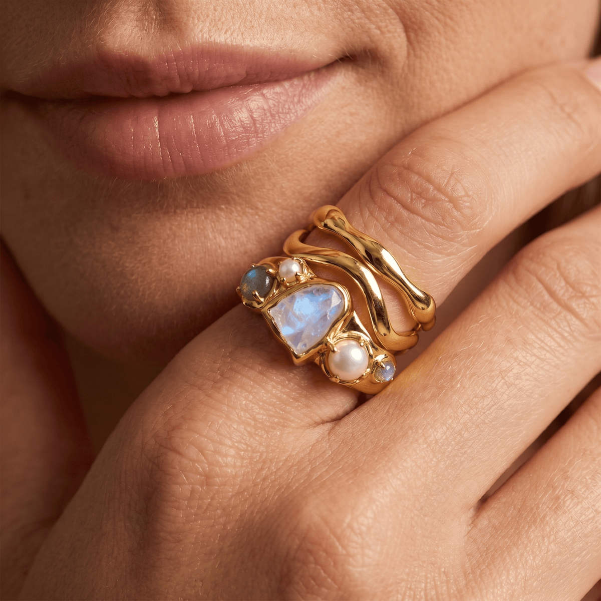 Moonstone Heirloom & Magma & Waves Rings