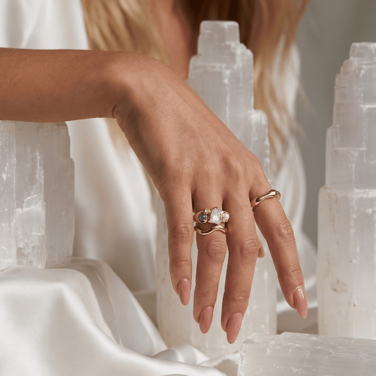 Moonstone Heirloom & Magma & Waves Rings