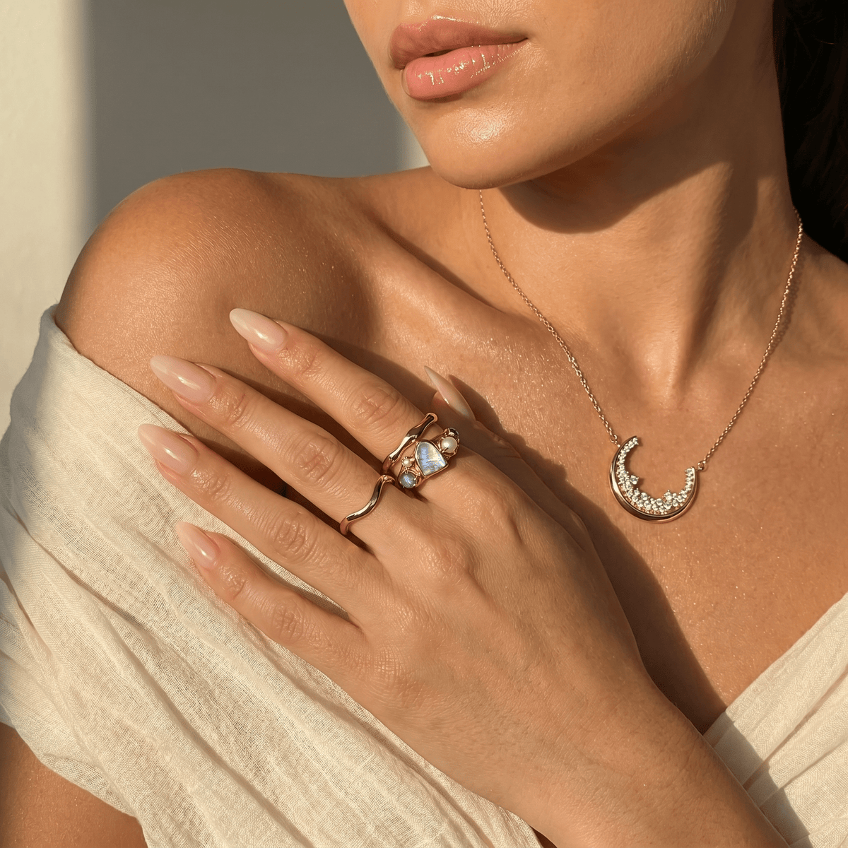 Moonstone Heirloom & Magma & Waves Rings