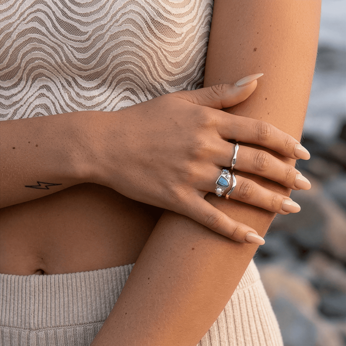 Labradorite Heirloom & Magma & Waves Rings