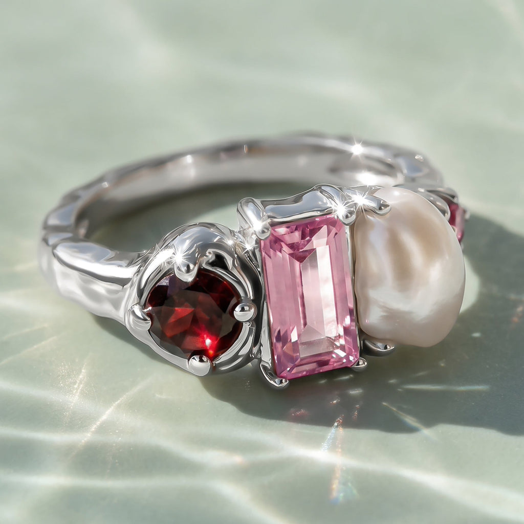 Rhodolite Garnet Pearl Ring - Treasure