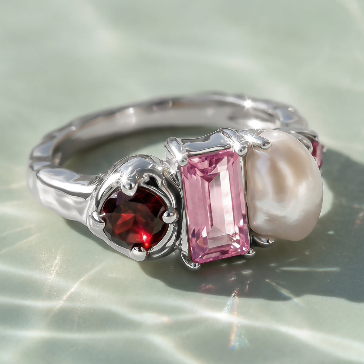 Rhodolite Garnet Pearl Ring - Treasure