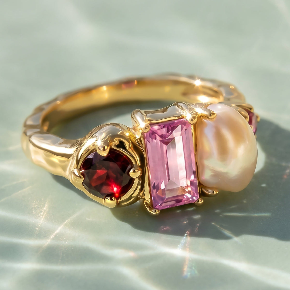 Rhodolite Garnet Pearl Ring - Treasure