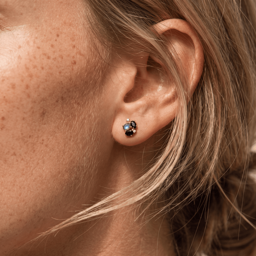 Black Obsidian Labradorite Earrings - Orion