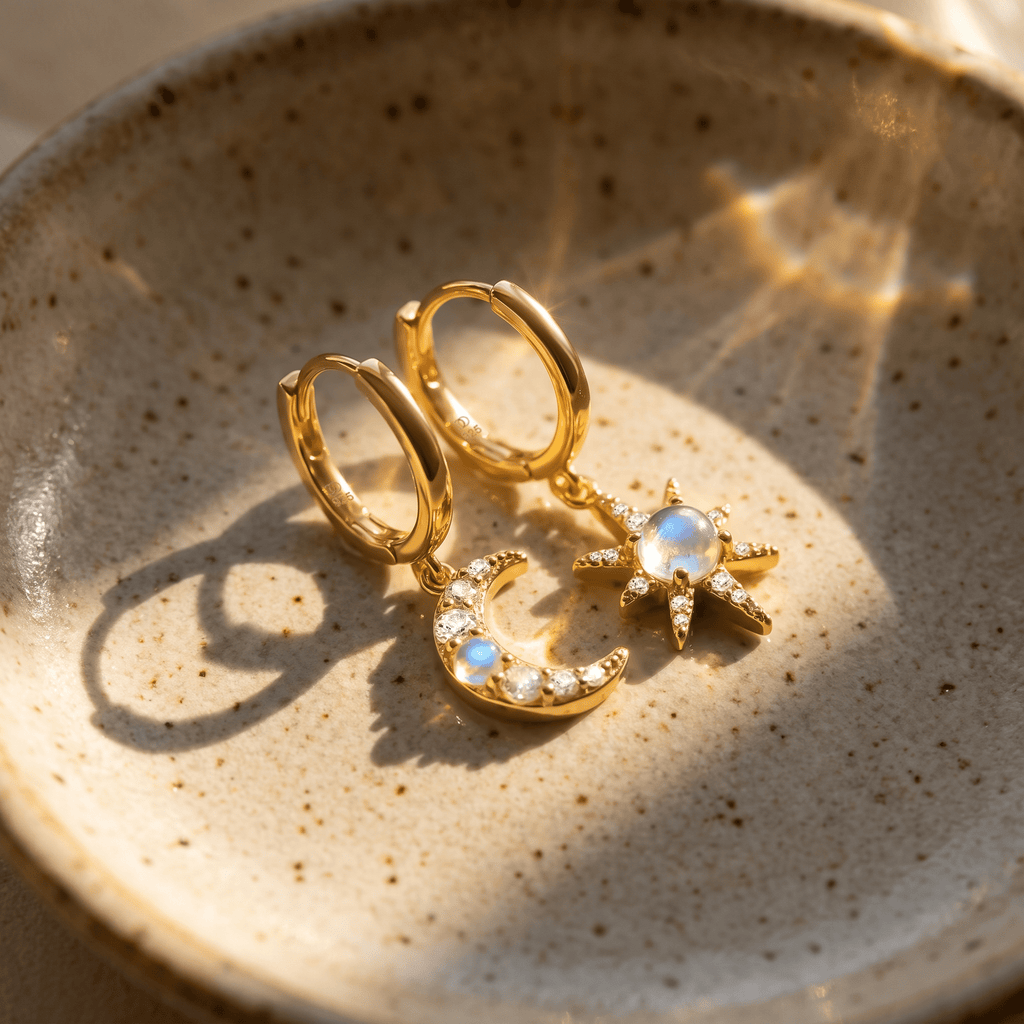 Moonstone Earrings - Celestial Being Hoops