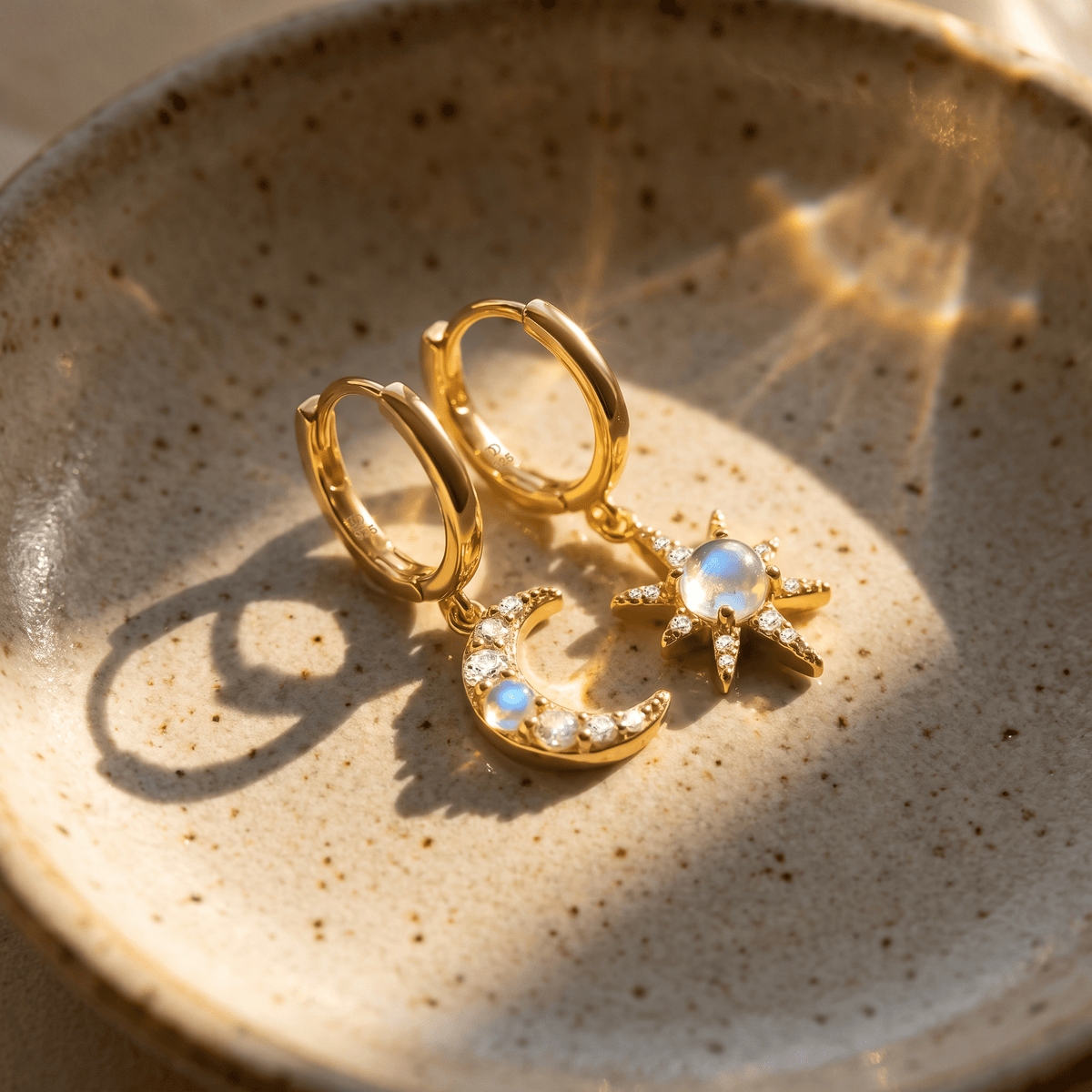 Moonstone Earrings - Celestial Being Hoops