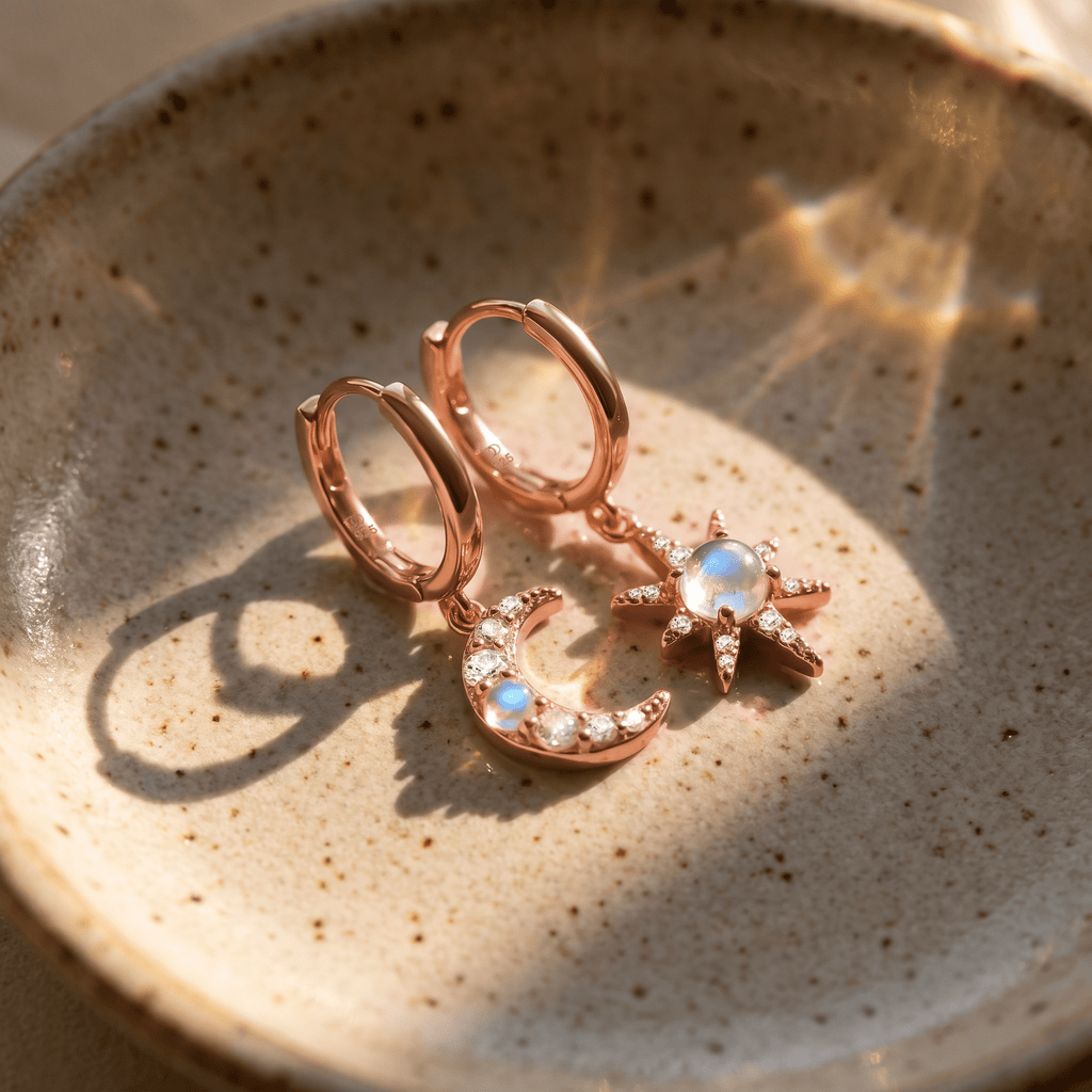 Moonstone Earrings - Celestial Being Hoops