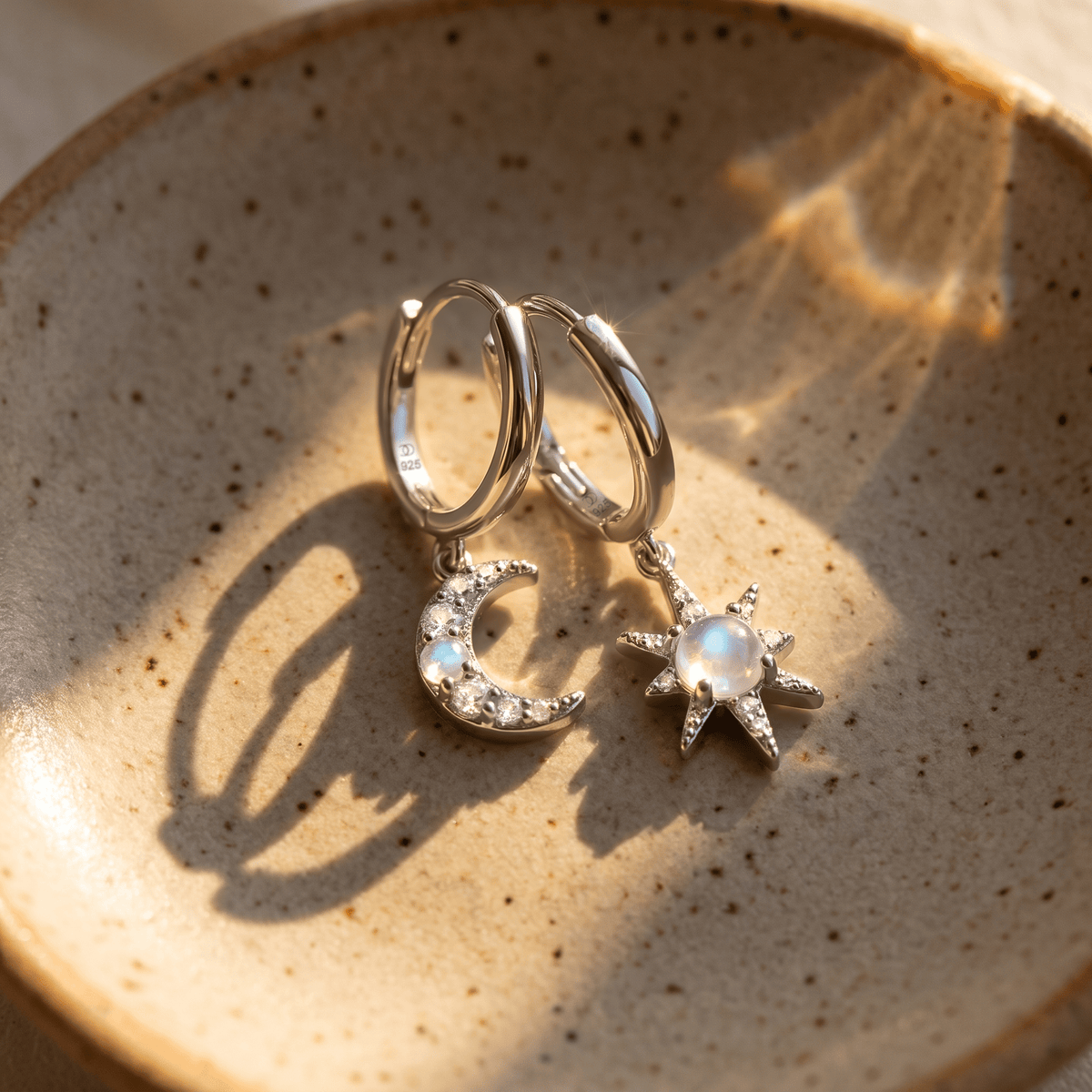 Moonstone Earrings - Celestial Being Hoops