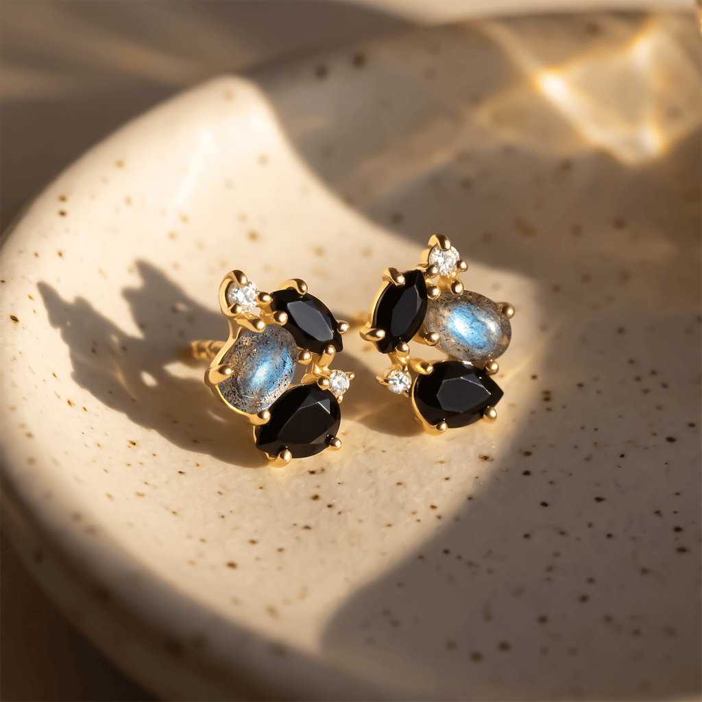 Black Obsidian Labradorite Earrings - Orion