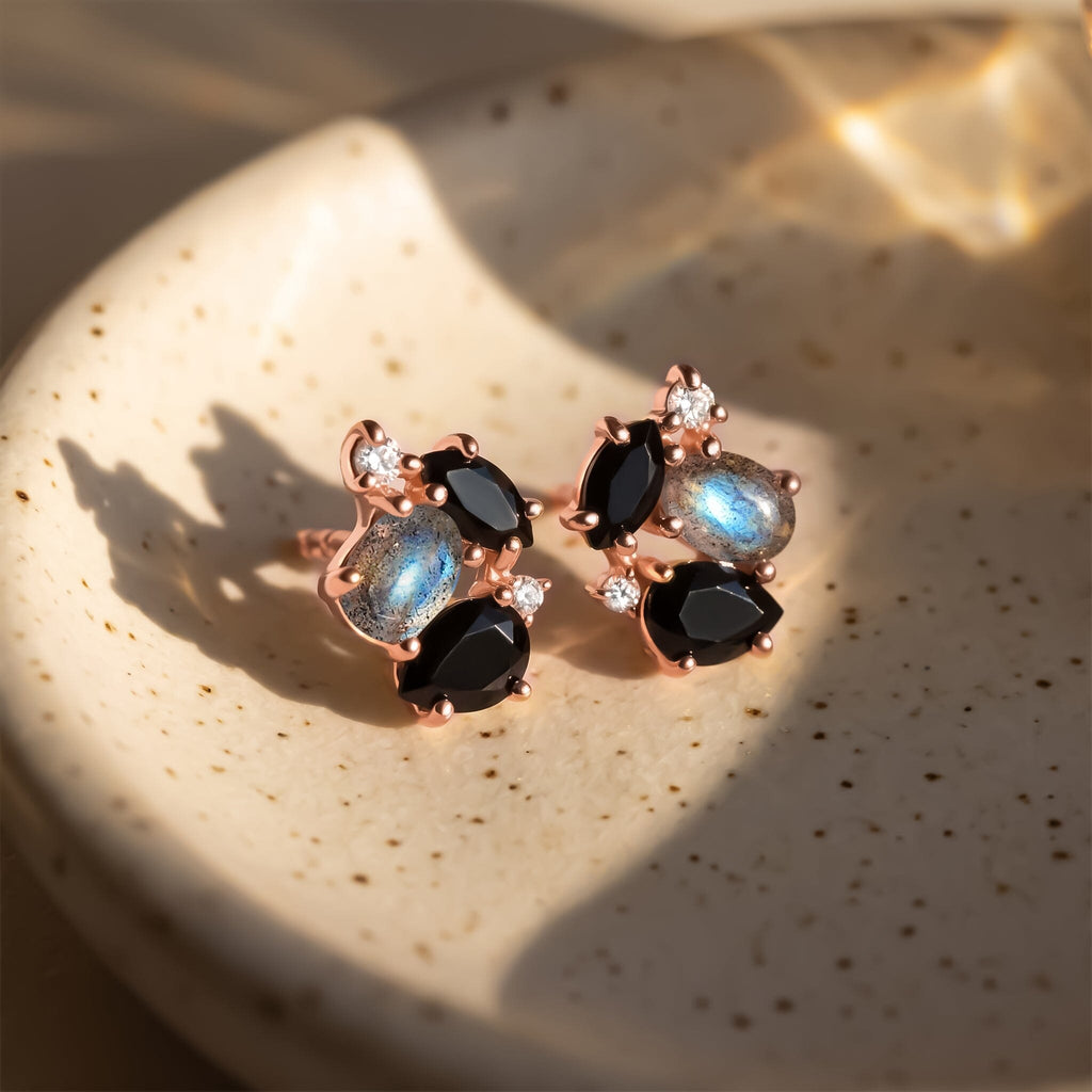 Black Obsidian Labradorite Earrings - Orion