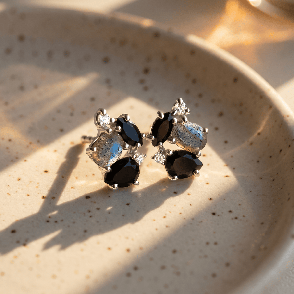 Black Obsidian Labradorite Earrings - Orion
