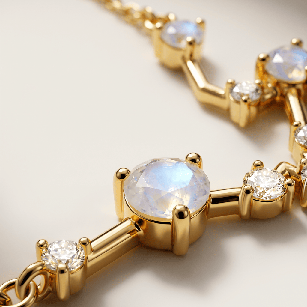 Fine Moonstone Lab Diamond Necklace - Aquarius Zodiac Constellation