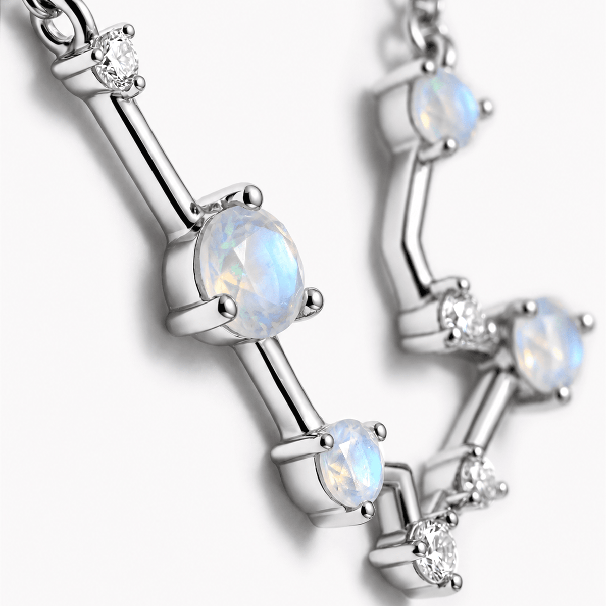 Fine Moonstone Lab Diamond Necklace - Aquarius Zodiac Constellation