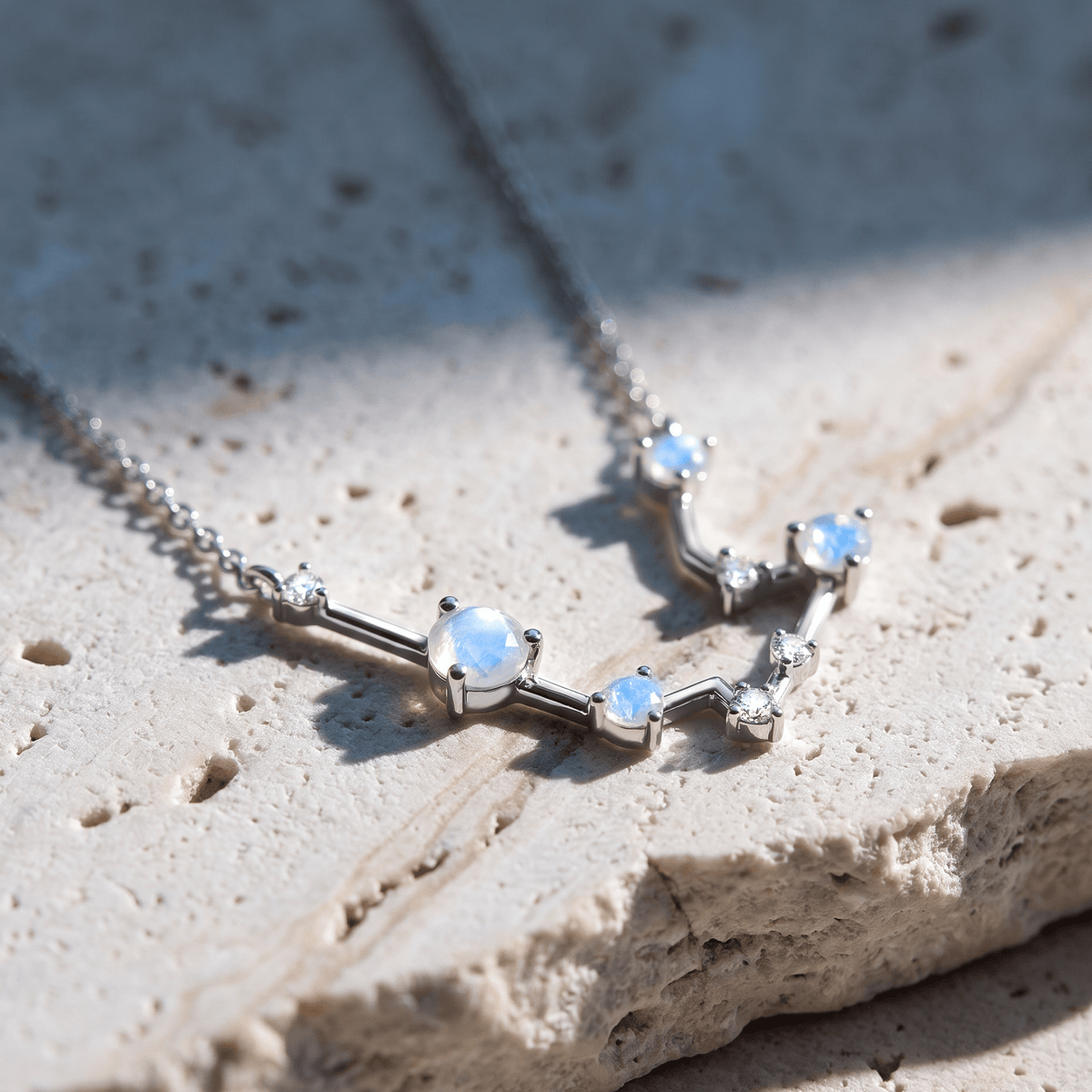 Fine Moonstone Lab Diamond Necklace - Aquarius Zodiac Constellation