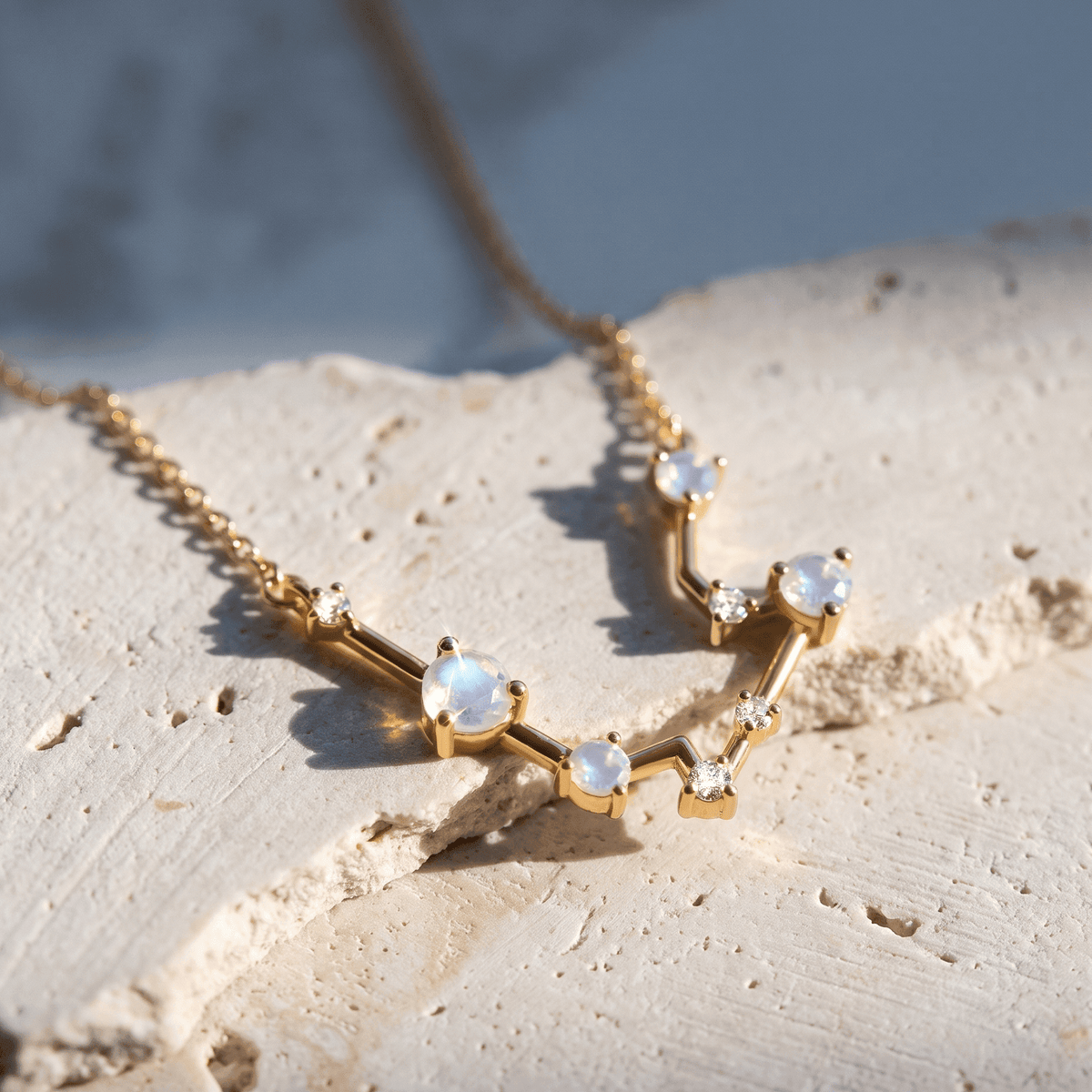 Moonstone Necklace - Aquarius Zodiac Constellation