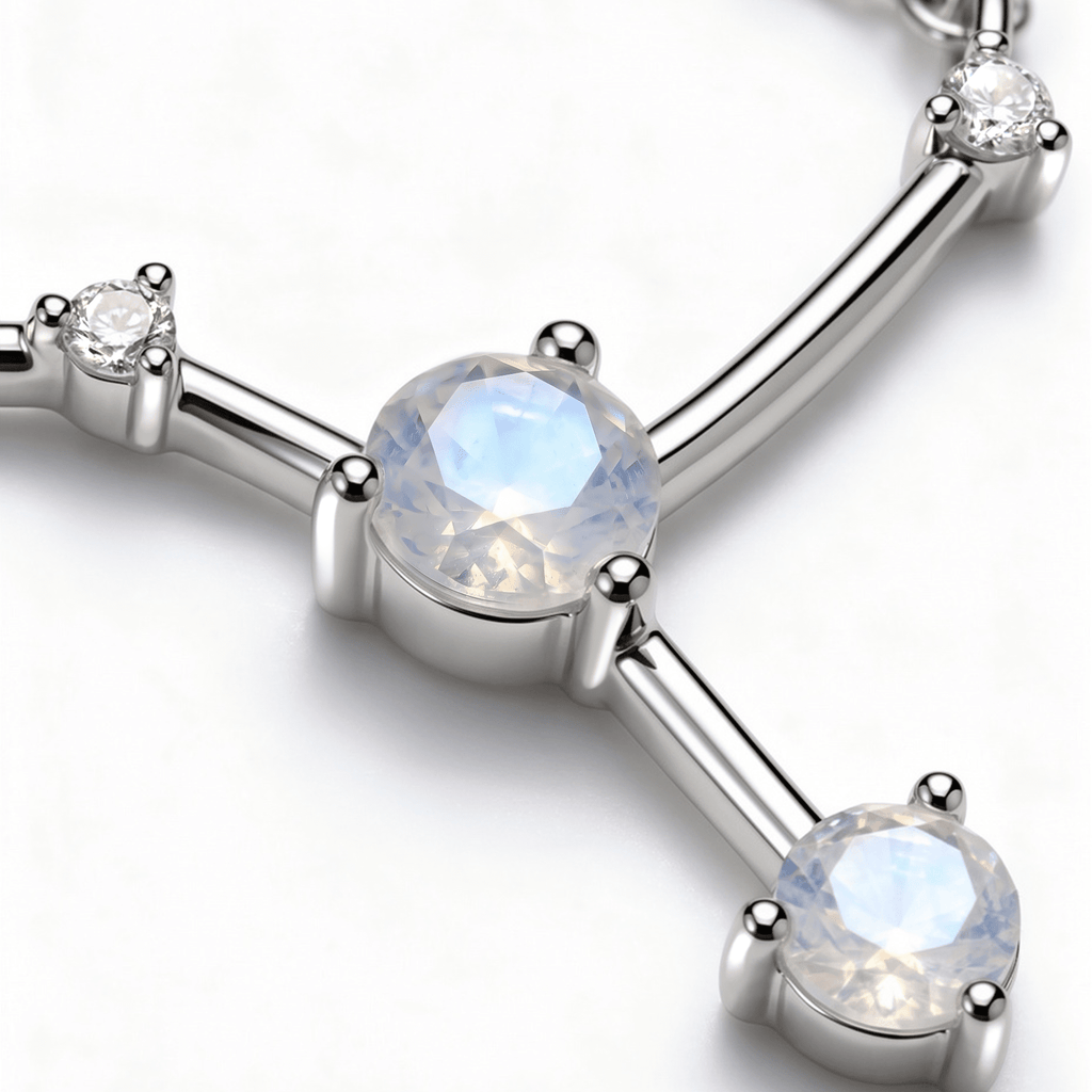Fine Moonstone Lab Diamond Necklace - Cancer Zodiac Constellation
