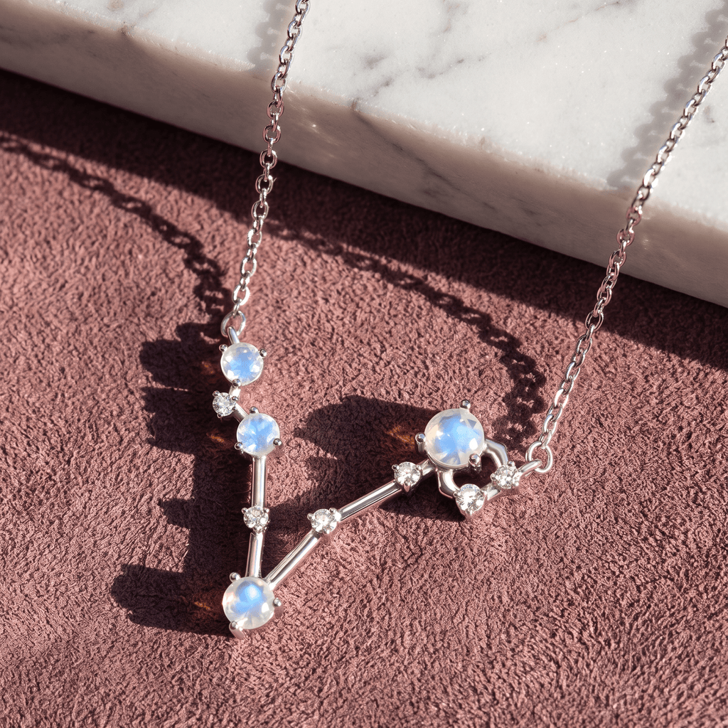 Moonstone Diamond Necklace - Pisces Zodiac Constellation