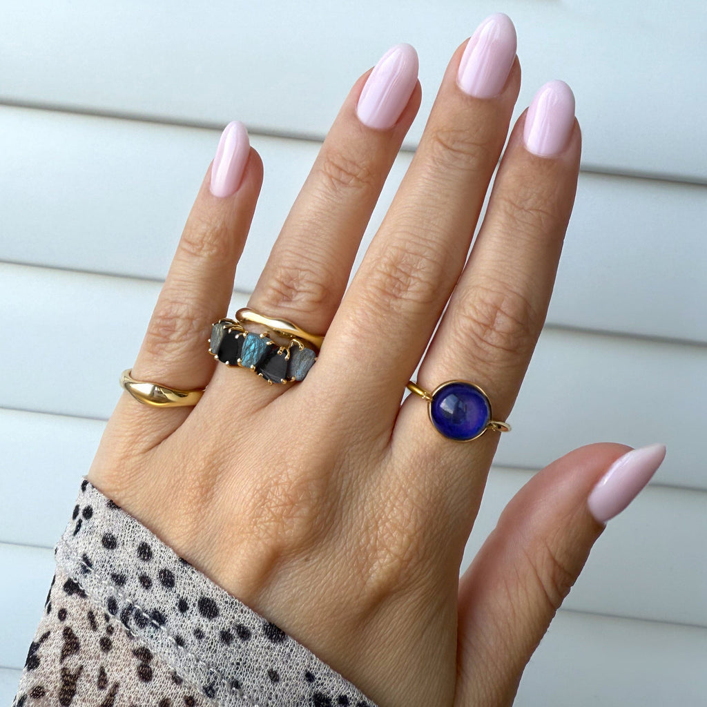 Raw Crystal Ring - Luminous Labradorite & Black Obsidian