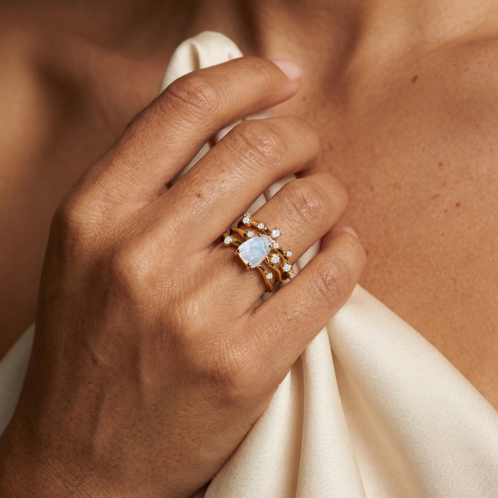 Moonstone Lab Diamond Flow & Stardust Rings
