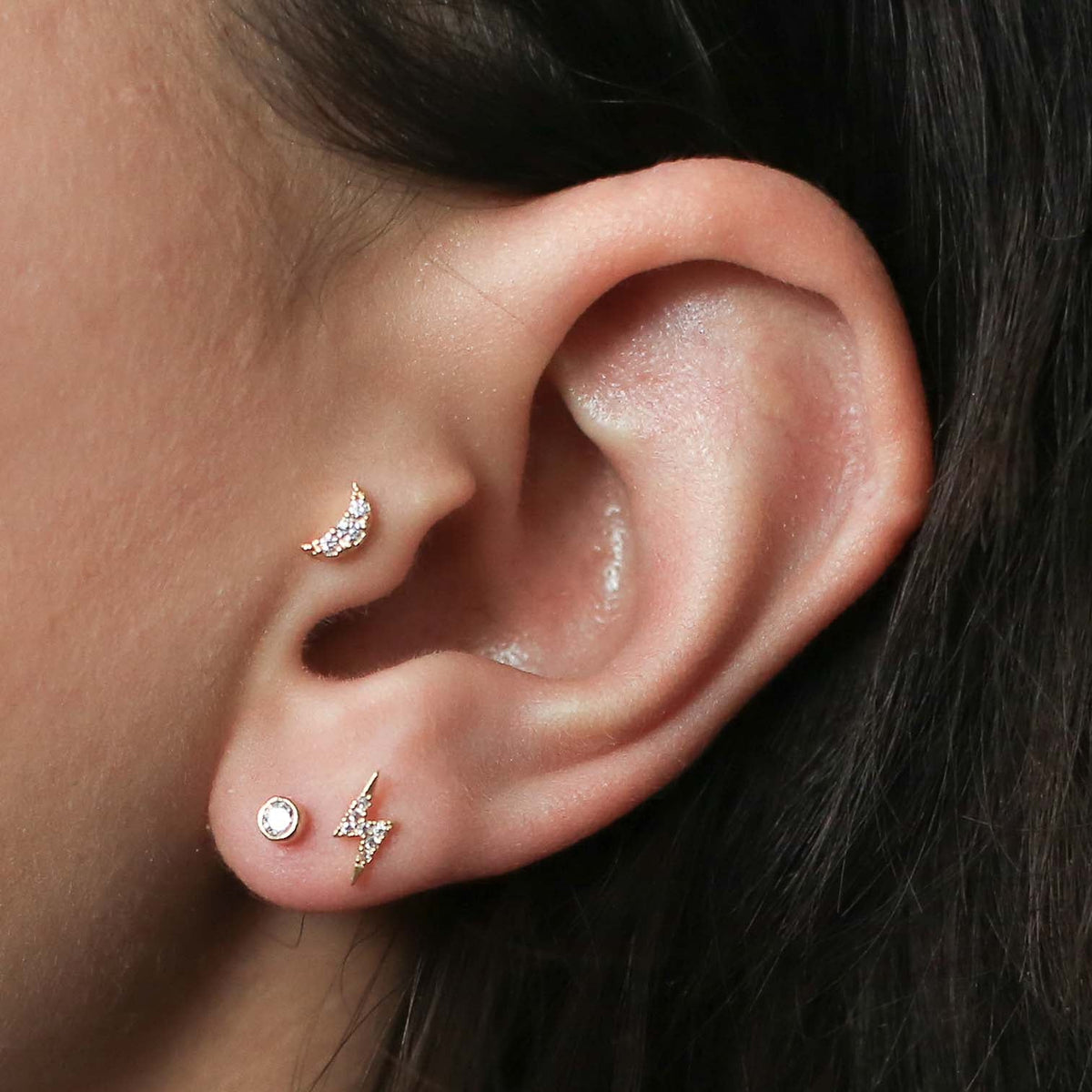 Tiny Diamond Studs in 14k Gold