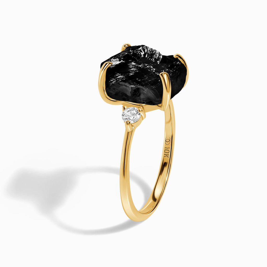 Black Obsidian Lab Diamond Ring - Raw Allure