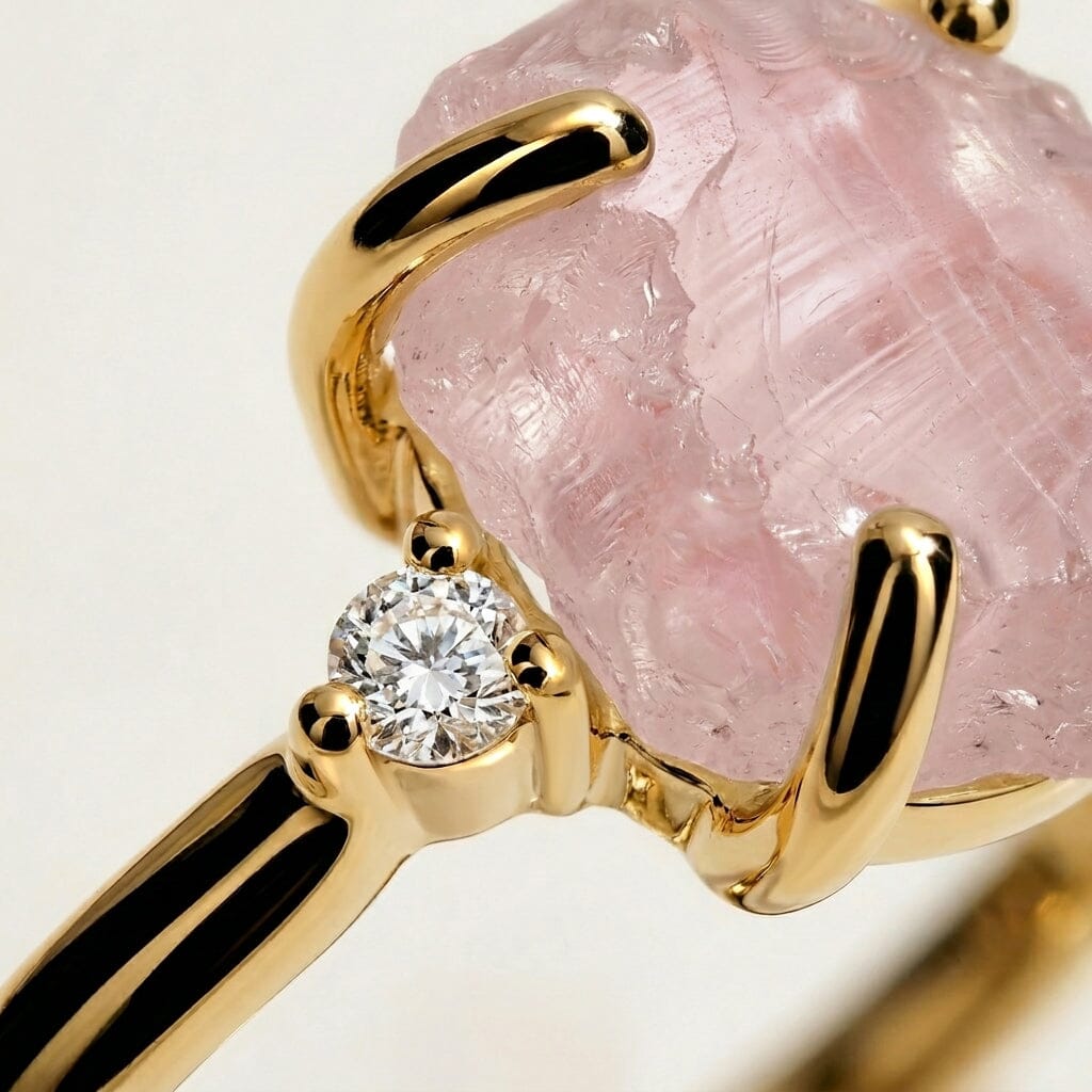 Rose Quartz Lab Diamond Ring - Raw Allure