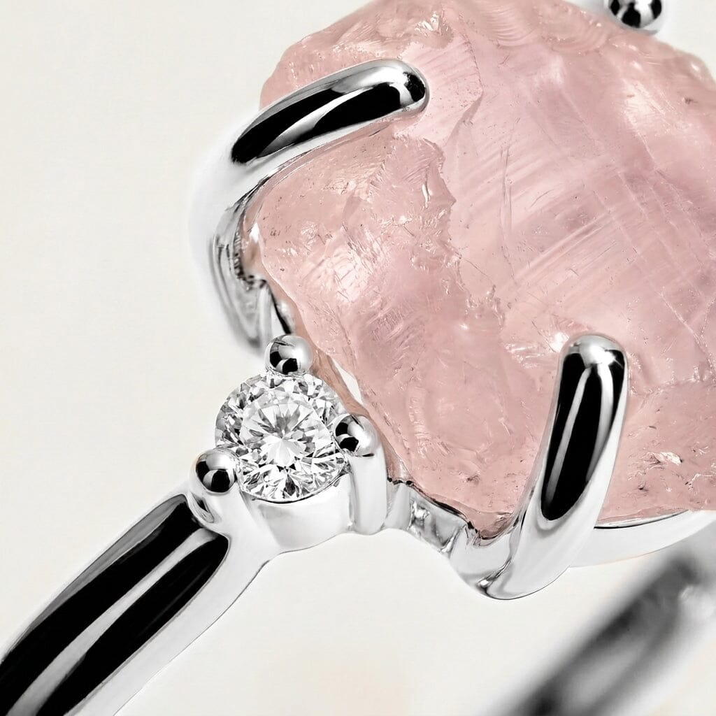 Rose Quartz Lab Diamond Ring - Raw Allure