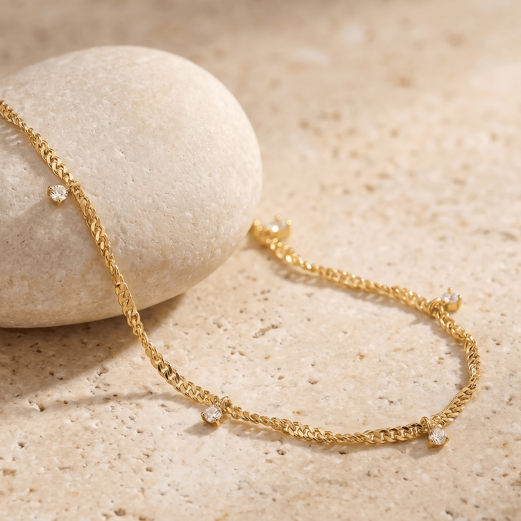 White Zircon Anklet - Flowing