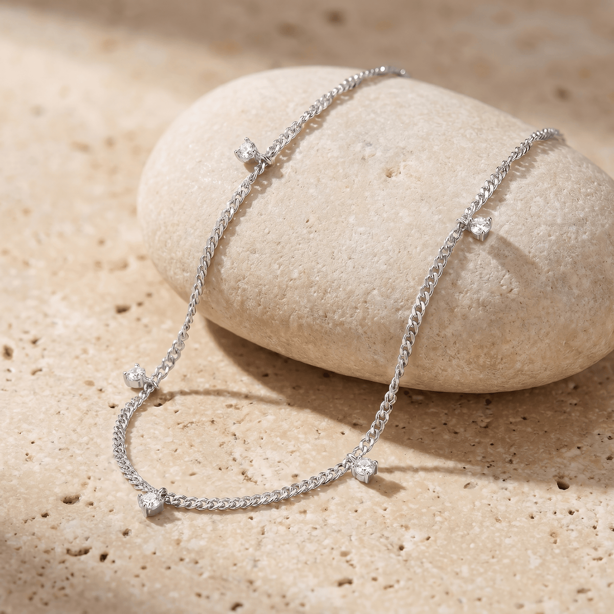 White Zircon Anklet - Flowing