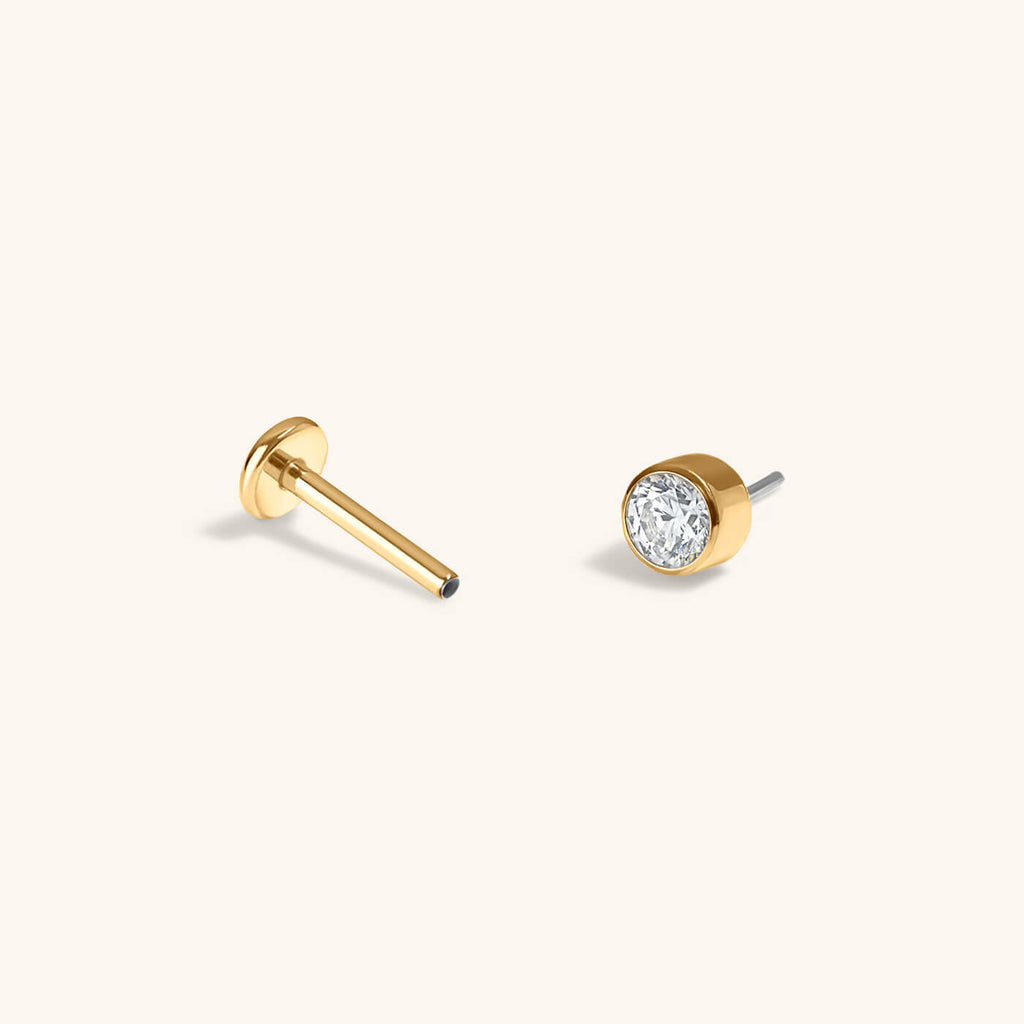 Celestial Crystal Bezel Solitaire Push Pin Flat Back Earring