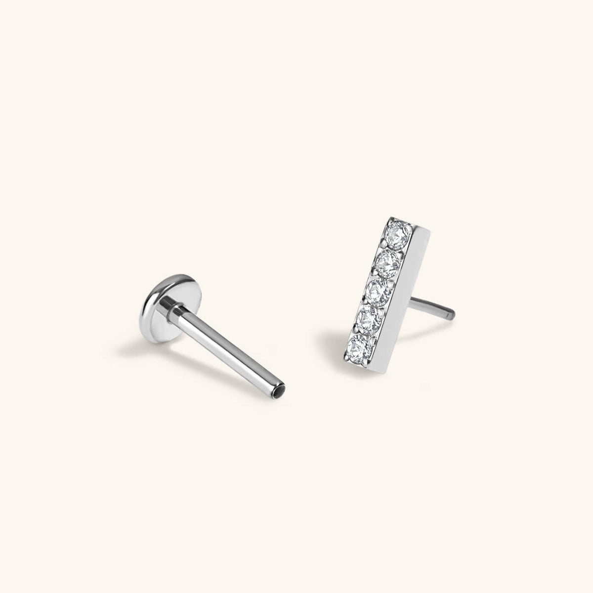 Pave Bar Push Pin Flat Back Earring