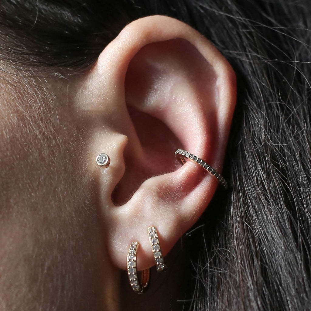 Celestial Crystal Bezel Solitaire Threaded Flat Back Earring