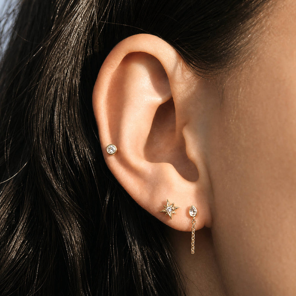Celestial Crystal Bezel Solitaire Threaded Flat Back Earring