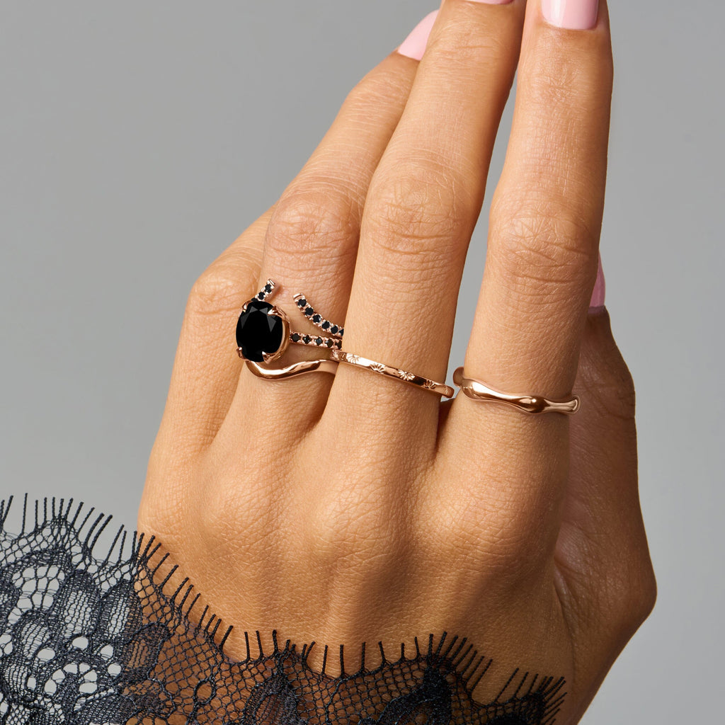 Black Obsidian Black Spinel Harlow & Infinite & Waves Rings