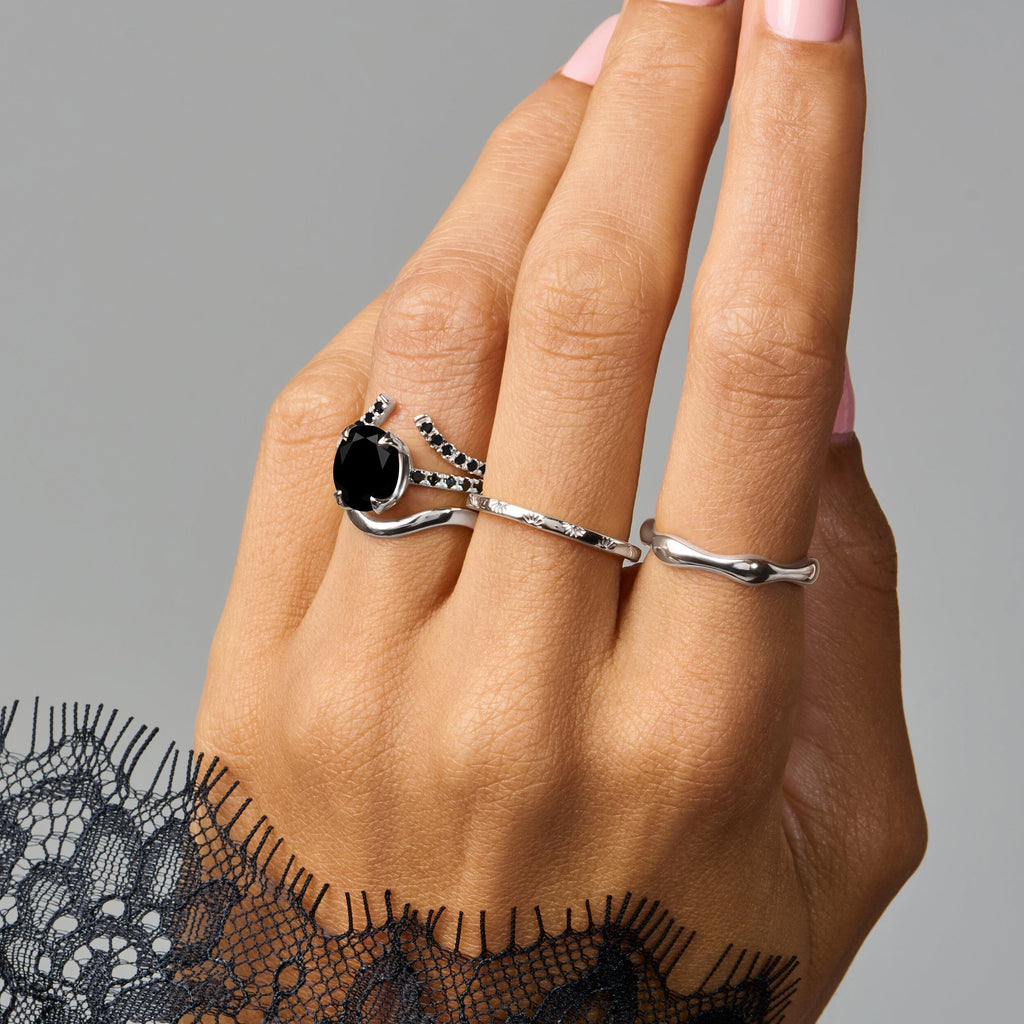 Black Obsidian Black Spinel Harlow & Infinite & Waves Rings