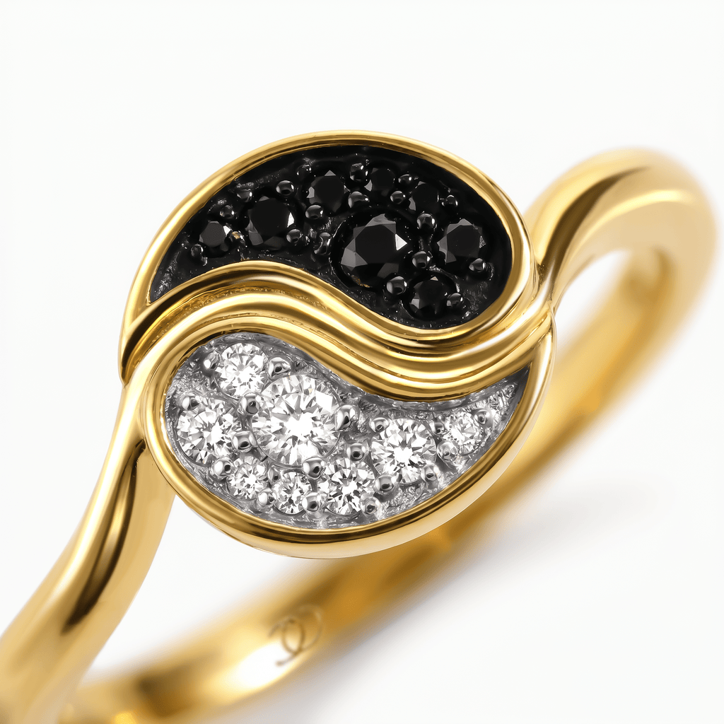 Black Spinel White Zircon Ring - Yin Yang